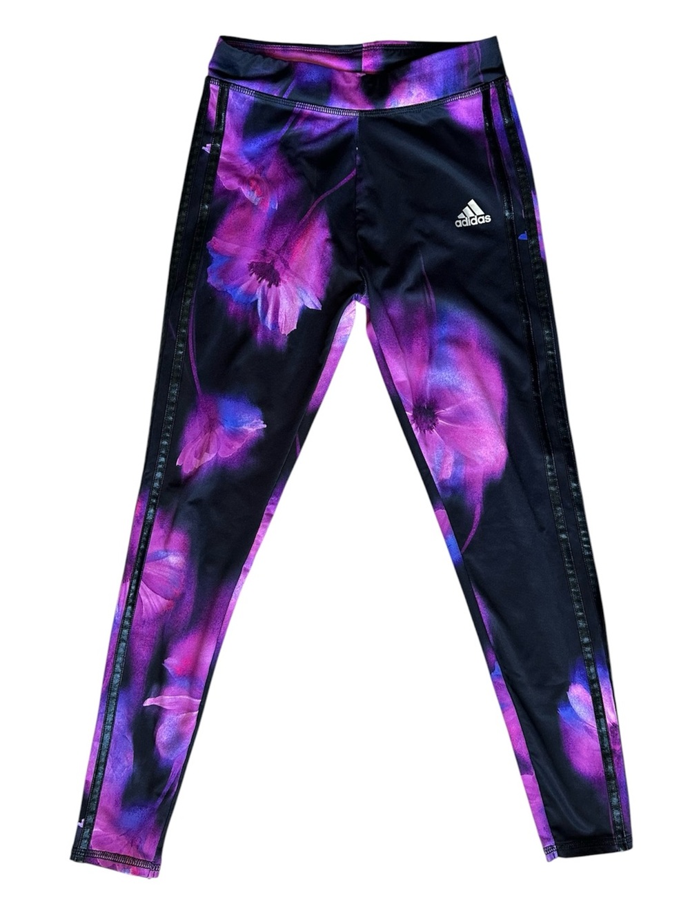 Adidas Medium 10/12 Girls Active Stretch Quick Dry pink purple floral leggings